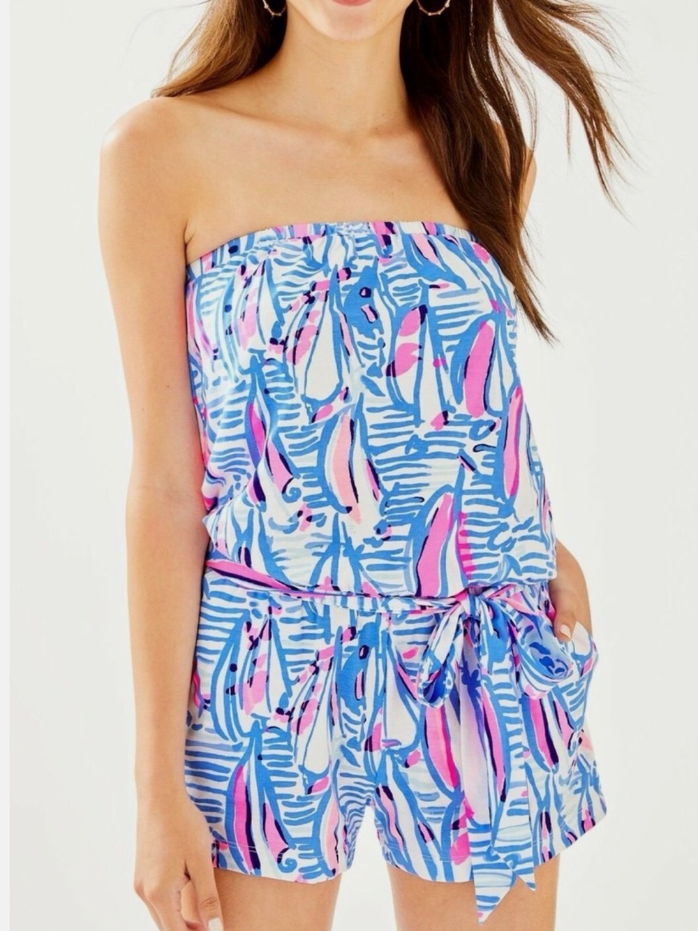 Lilly Pulitzer Ritz Romper Blue Haven Pop Up Red Right Return Size Med Strapless